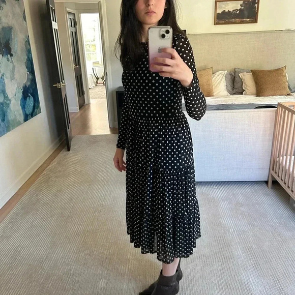 SPIRIT OF GRACE mesh polka dot tiered midi long sleeve dress S Ivy city co - Picture 7 of 9